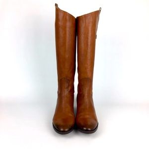 Sam Edelman Penny Camel Leather Zip Back Tall Distressed Riding Boots 8.5